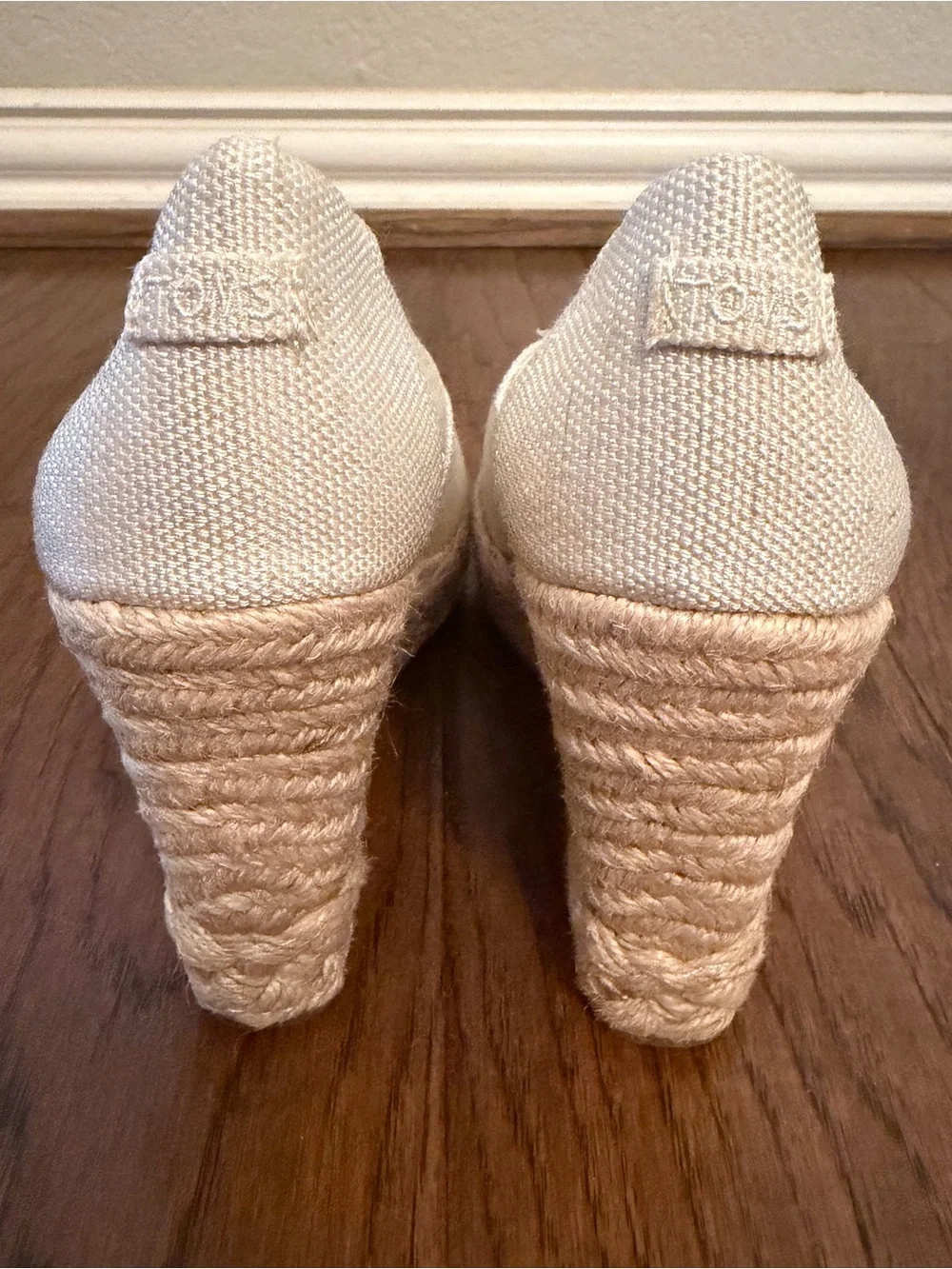 TOMS Michelle Natural Canvas Espadrille Open Toe Wedge Sandals Size 8 - Picture 6 of 15